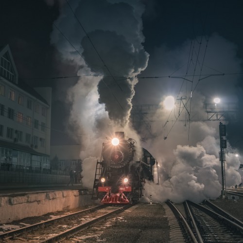 пдм, поезд деда мороза, ржд паровоз, чита, пар, ночь. снег, зима фотограф сергей крылов лебедянка